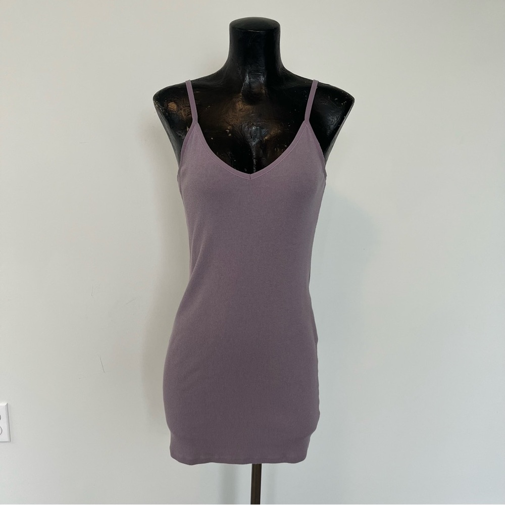 Dark purple ribbed bodycon sleeveless dress